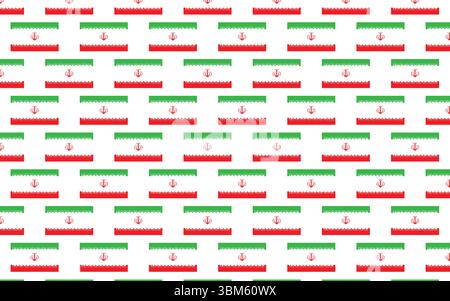 Seamless Iranian Flag Pattern Tile with White Background and Repeated Emblems in Vector 4K Stock Vector