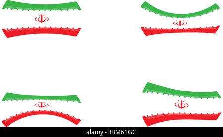 Curved Iranian Flag Set in Wavy Ribbon Style with Emblem Vector for Poster or Banner Use 4K Stock Vector