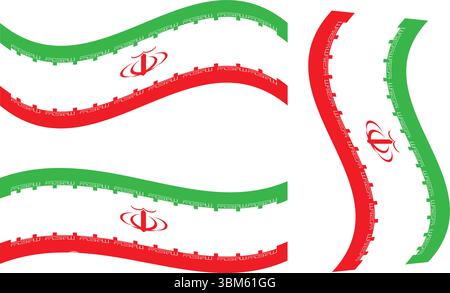 Abstract Iranian Flag Wave Banner Vector in Green Red White Colors with National Emblem 4K Stock Vector