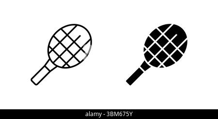 Dynamic tennis racket and ball icon set for sports, games, and athletic competition. Perfect for recreation, training, and outdoor activity. Stock Vector