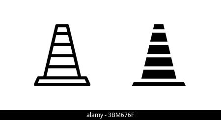 Standard road cone icon set representing construction, safety, and temporary barriers. Useful for traffic control and work zone warnings. Stock Vector