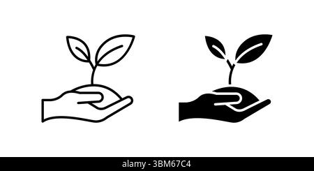 Tender sprout in hand icon set symbolizing nature, growth, and environmental care. Ideal for sustainability, organic farming, and ecological themes. Stock Vector