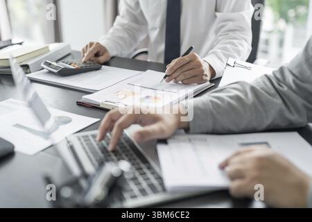Teamwork brainstorming Creative idea Business project. Business People meeting taking notes while discussing to share idea Stock Photo
