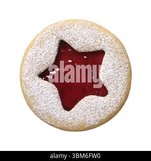 Traditional Christmas Linzer Cookie with raspberry jam isolated on white background. Homemad cookies close up Stock Photo