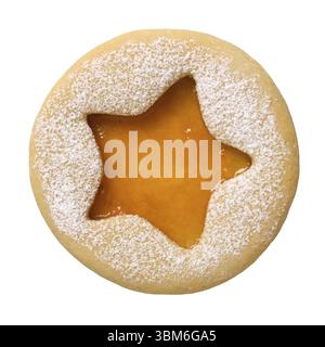 Traditional Christmas Linzer Cookie with apricot jam isolated on white background. Homemad cookies close up Stock Photo