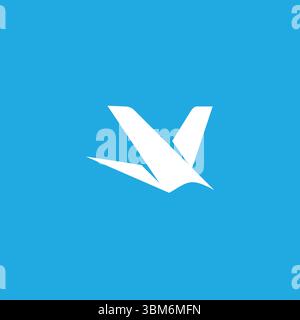 letter v bird fly blue sky simple geometric logo vector Stock Vector