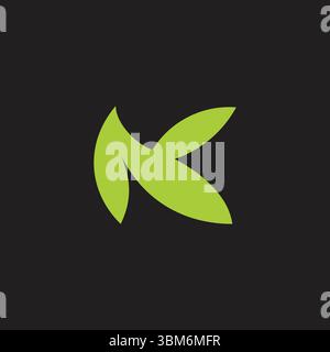 letter nk simple green leaf abstract geometric logo vector Stock Vector