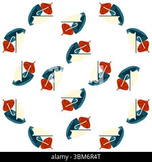 Seamless pattern with cartoon boats made from leaves and fabric sails, scattered on white background. Flat autumn-themed design with imaginative eleme Stock Vector