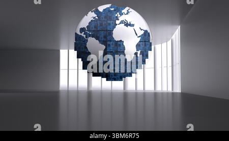 Digital globe on grey abstract background Stock Photo