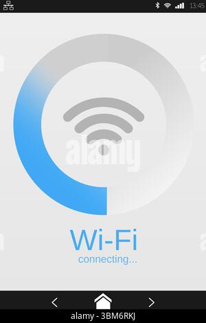 Smartphone is showing flat design Wi-Fi connecting interface with circular progress bar Stock Photo