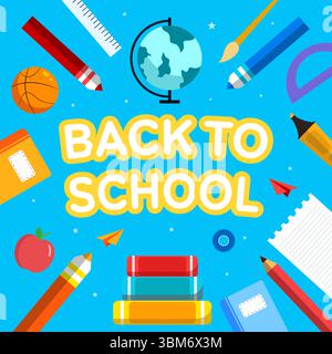 back to school illustration in flat design style with many objects Stock Vector