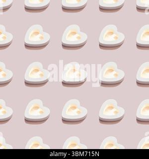 Seamless texture made of Heart with sparkle inside on pink background. Isometric romantic pattern in pastel colors Stock Photo
