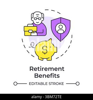 Retirement benefits multi color concept icon Stock Vector
