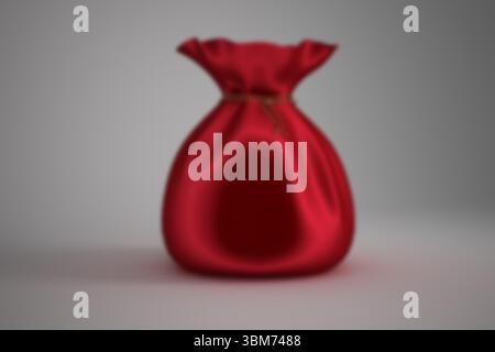 3D render is showing red velvet drawstring pouch bag on grey gradient background with silky texture Stock Photo