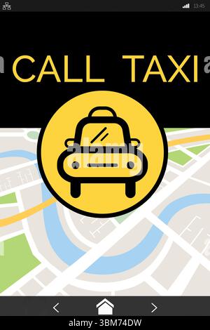 Computer icon of taxi with text on map Stock Photo