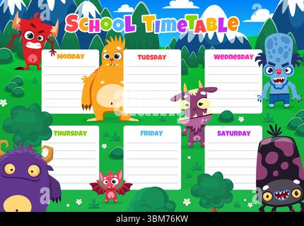 Cute childish school timetable, Daily planner printable template Vector ...