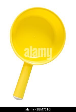 Top view of yellow bowl with handle is isolated on white background with clipping path. Stock Photo