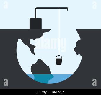Water crisis of earth global, Illustration about water conservation and water scarcity Stock Vector