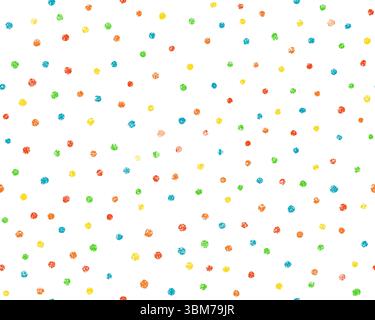 Crayon polka dot seamless pattern. Cute doodle donut confetti texture. Hand drawn chalk scribble round shape background. Baby kids seamless pattern Stock Vector