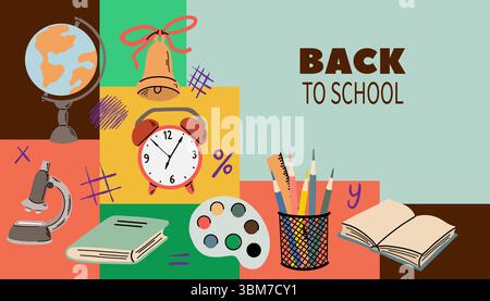 Back to School poster with school supply Stock Vector