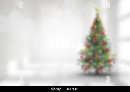 Blurry christmas tree in room Stock Photo