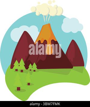 Volcano eruption vector cartoon nature scene icon Stock Vector