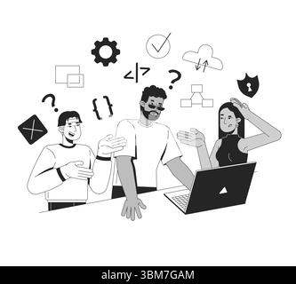 Learning to code in group line illustration concept Stock Vector