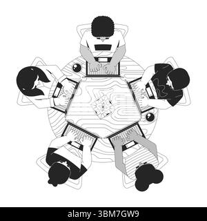 Hackathon programming group top view outline illustration Stock Vector
