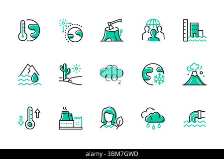 Climate change - set of line design style icons Stock Vector