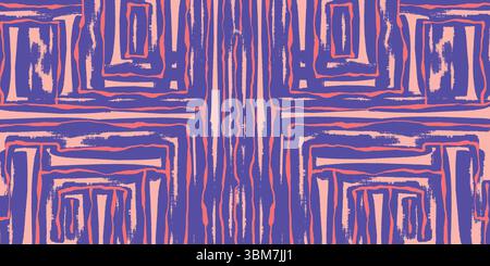 Geometric Abstract Maze Pattern in Blue and Purple. Textured grid with a modern aesthetic perfect for cards, patterns, print, web Stock Vector