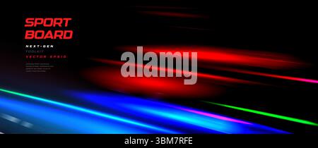 Sport Motion Light Streaks Background with Dynamic Speed Lines on Dark BG. Energy Power Backdrop for Racing or E-Sports, Tech, Automotive EV Ad Stock Vector