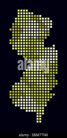 New Jersey dotted map. Digital style map of the state on dark background. New Jersey shape with square dots. Colored dots style. Large size squares. Stock Vector