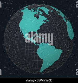 Jamaica on Globe. Vintage look with grunge scratched texture. Country view on world map in Dark Charcoal Turquoise color palette. Stock Vector