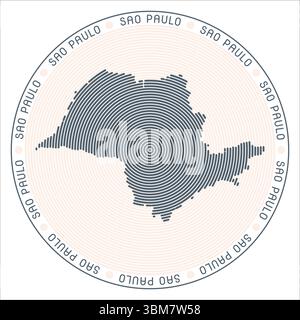 Sao Paulo round logo design. State shape built of rings. Sao Paulo text around the state. Vector illustration. Stock Vector