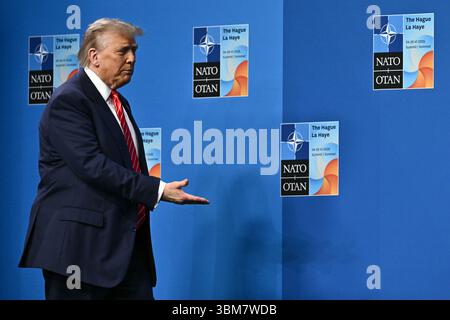 US President Donald Trump arrives at the Nato Summit at the Hague, Netherlands. Picture date: Wednesday June 25, 2025. Stock Photo