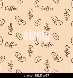Pattern with coffee beans and lettering Coffee on beige background. Vector illustration Stock Vector