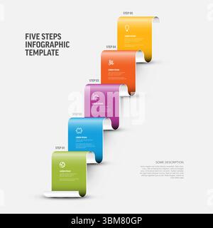 This modern infographic template visualizes a five step process, ideal for business presentations. The colorful steps illustrate a sequential progress Stock Vector