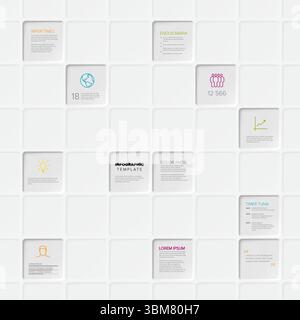 This modern infographic template features a clean white grid of squares for data presentation, perfect for various business and design needs. Customiz Stock Vector
