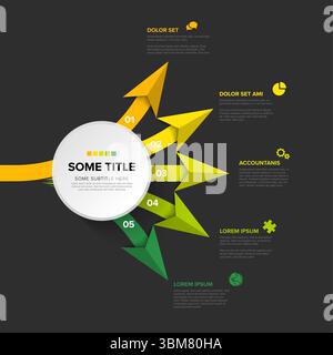 A versatile modern business infographic template showcasing a sequential process with numbered arrows and integrated data sections. Multi-stage proces Stock Vector