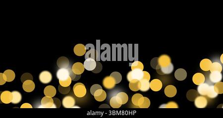 Vibrant bokeh lights, border pattern, creating a festive, luxurious atmosphere for Christmas. Golden and orange spots twinkle against a dark, black ba Stock Photo