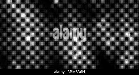 A retro halftone pattern with shimmering light effects and sparkles, creating a festive and stylish backdrop. The design features grainy texture, geom Stock Photo