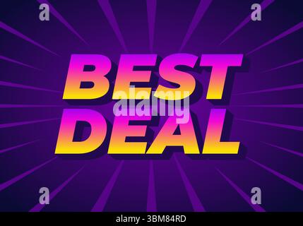 A vibrant graphic design featuring the text BEST DEAL in bold, stylized typography The background is a gradient of purple with dynamic rays emanating Stock Vector