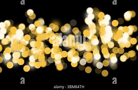 Golden bokeh lights in a festive pattern, creating a magical atmosphere with tiny, soft spots and a bright, vibrant glow. The blurred, defocused effec Stock Photo