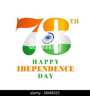 78th years Happy Independence Day of India, 15th august holiday banner. 78 years of independence, logo concept for celebration with national flag Stock Vector
