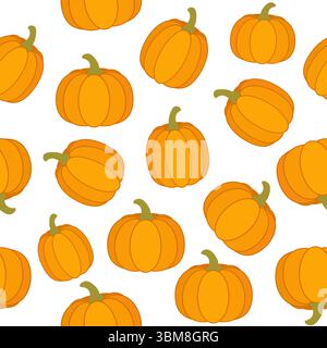 Seamless pattern of pumpkins in vibrant orange scattered on a white background for autumn decor and seasonal celebrations Stock Vector