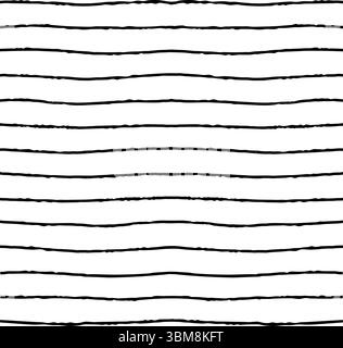 Lined seamless pattern with hand drawn pencil textured thin lines. Simple background with sketchy scribble stripes in black and white colors. Bright Stock Vector