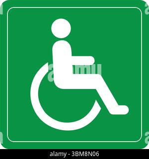 Green disable person sign on a white background with copy space Stock Vector