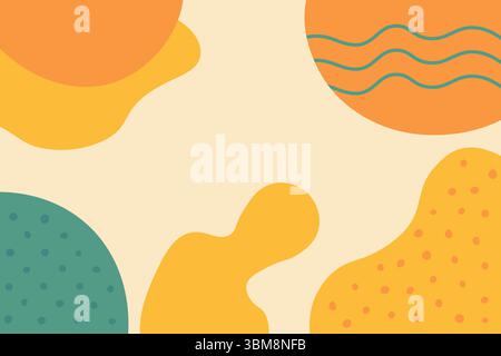 Colorful flat abstract design with fluid shapes and dotted textures on light background Stock Vector