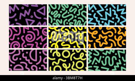 Neon sketch elements background Set Stock Vector