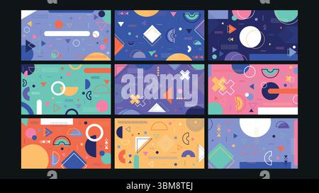 Neon geometric tech background Set Stock Vector